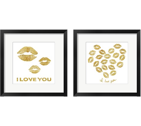 I Love you Gold Lips 2 Piece Framed Art Print Set by Posters International Studio