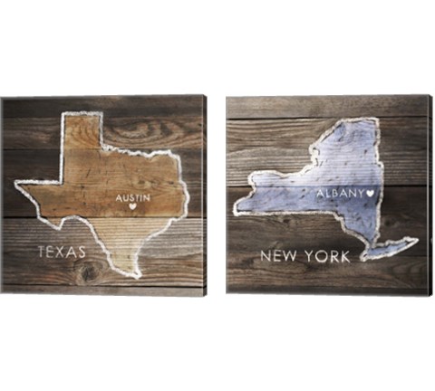 US State Rustic Maps 2 Piece Canvas Print Set by PI Galerie