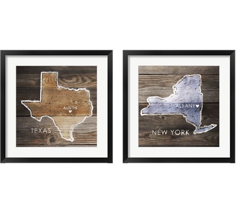 US State Rustic Maps 2 Piece Framed Art Print Set by PI Galerie
