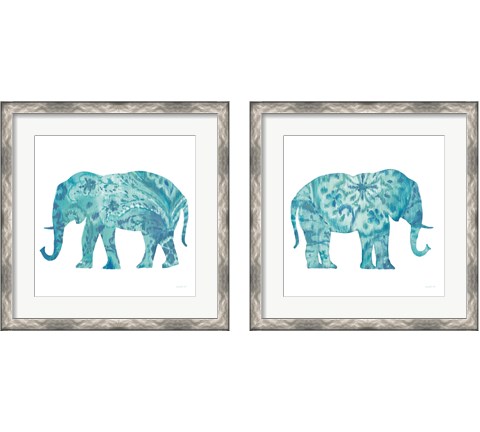 Boho Teal Elephant 2 Piece Framed Art Print Set by Danhui Nai