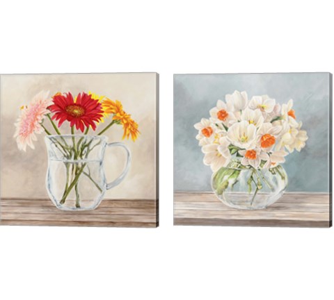 Fleurs et Vases Jaune 2 Piece Canvas Print Set by Remy Dellal