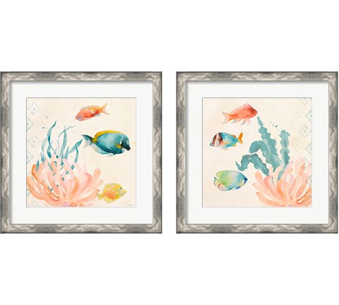 Tropical Teal Coral Medley 2 Piece Framed Art Print Set by Lanie Loreth