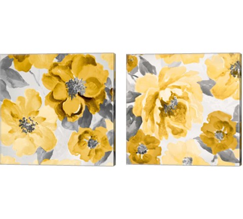Yellow and Gray Floral Delicate 2 Piece Canvas Print Set by Lanie Loreth