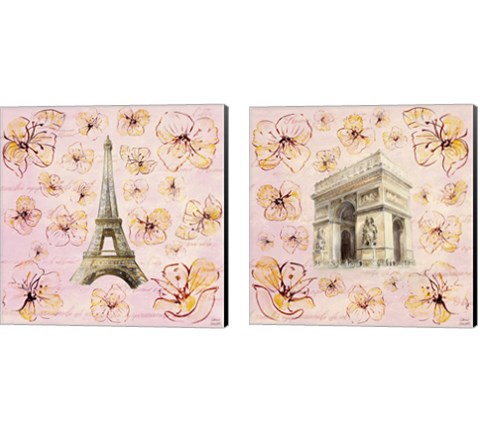Golden Paris on Floral 2 Piece Canvas Print Set by Lanie Loreth