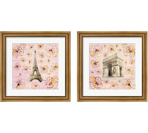 Golden Paris on Floral 2 Piece Framed Art Print Set by Lanie Loreth