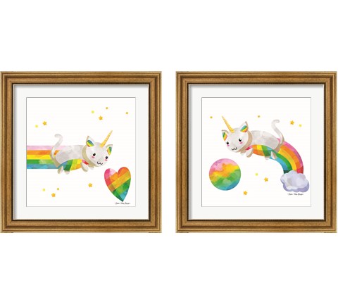 Rainbow Caticorn 2 Piece Framed Art Print Set by Seven Trees Design