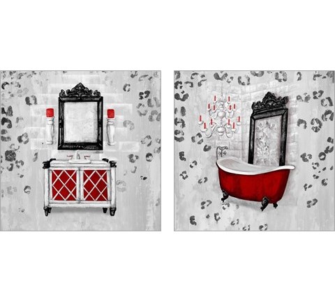 Red Antique Mirrored Bath Square 2 Piece Art Print Set by Tiffany Hakimipour