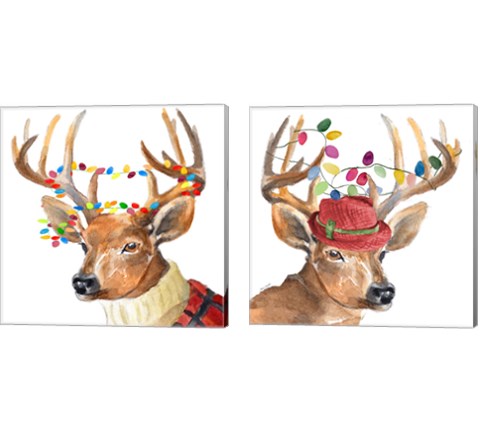 Christmas Light Reindeer Hat 2 Piece Canvas Print Set by Lanie Loreth