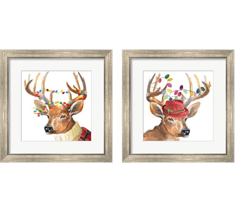 Christmas Light Reindeer Hat 2 Piece Framed Art Print Set by Lanie Loreth