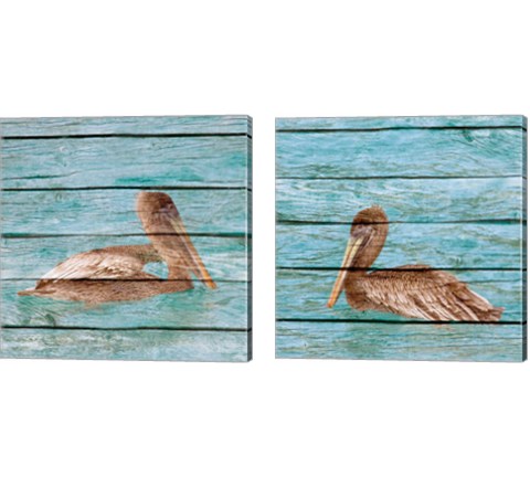 Wood Pelican 2 Piece Canvas Print Set by Kathy Mansfield