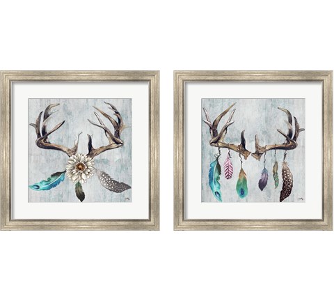 Feathery Antlers 2 Piece Framed Art Print Set by Elizabeth Medley