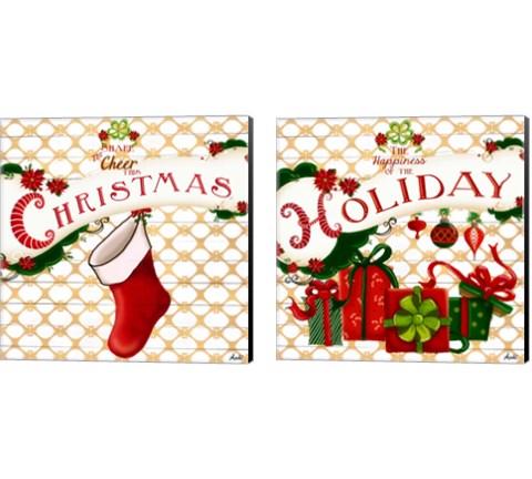 Gold Christmas Cheer 2 Piece Canvas Print Set by Andi Metz