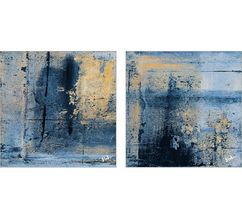 Gold on Blue Square 2 Piece Art Print Set by Patricia Pinto