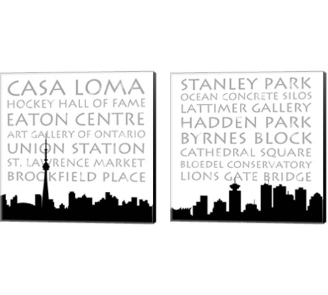 Toronto & Vancouver Skyline Square 2 Piece Canvas Print Set by Anna Quach
