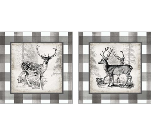 Buffalo Check Deer Neutral 2 Piece Art Print Set by Tre Sorelle Studios