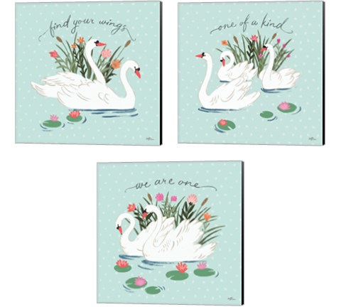 Swan Lake Mint 3 Piece Canvas Print Set by Janelle Penner