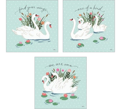 Swan Lake Mint 3 Piece Art Print Set by Janelle Penner
