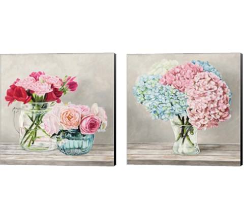 Fleurs et Vases Blanc 2 Piece Canvas Print Set by Remy Dellal