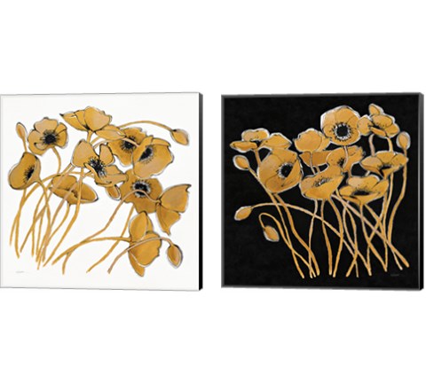Gold Black Line Poppies 2 Piece Canvas Print Set by Shirley Novak