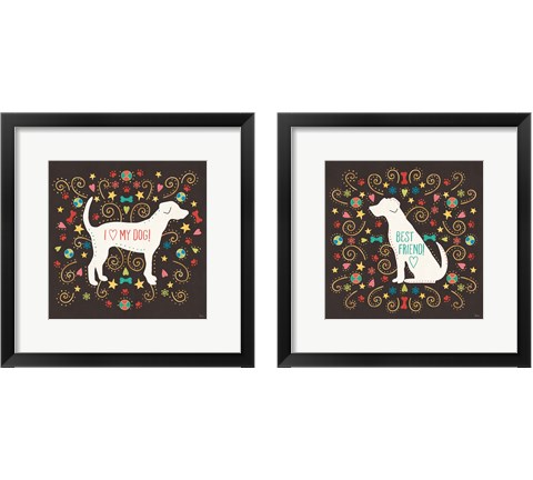 Otomi Dogs Dark 2 Piece Framed Art Print Set by Veronique Charron