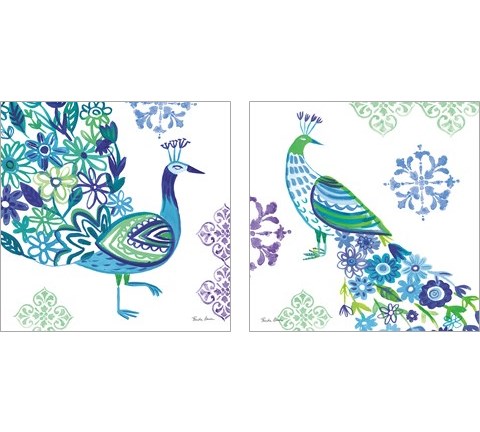 Jewel Peacocks 2 Piece Art Print Set by Farida Zaman