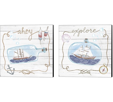 Ship in a Bottle 2 Piece Canvas Print Set by Sara Zieve Miller