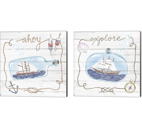Ship in a Bottle 2 Piece Canvas Print Set by Sara Zieve Miller