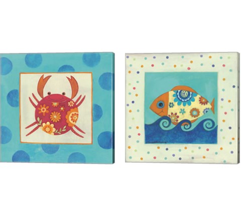 Happy Floral Crab 2 Piece Canvas Print Set by Bernadette Deming