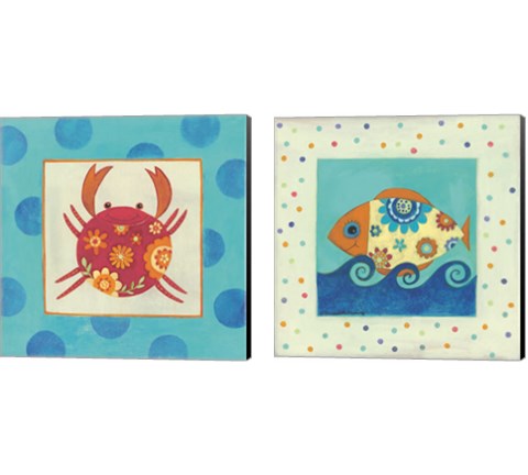 Happy Floral Crab 2 Piece Canvas Print Set by Bernadette Deming