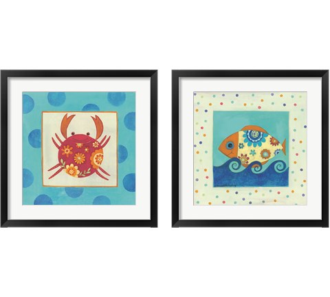 Happy Floral Crab 2 Piece Framed Art Print Set by Bernadette Deming