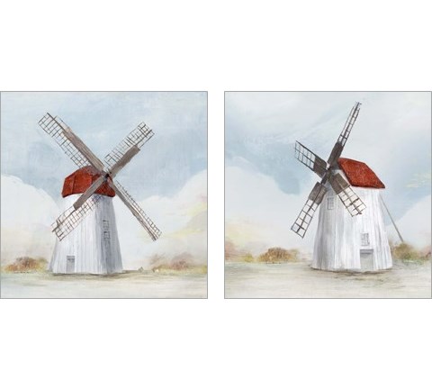 Red Windmill 2 Piece Art Print Set by Isabelle Z