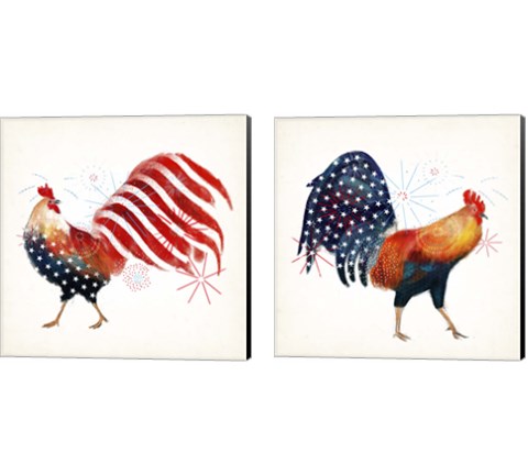 Rooster Fireworks 2 Piece Canvas Print Set by Victoria Borges