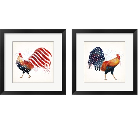 Rooster Fireworks 2 Piece Framed Art Print Set by Victoria Borges