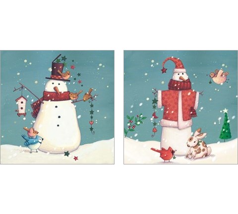 Folk Snowman 2 Piece Art Print Set by Vivian Eisner