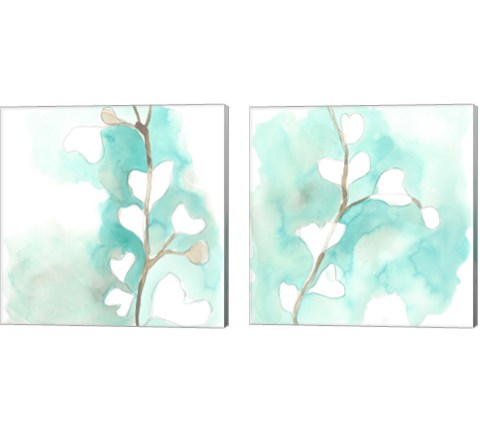 Teal and Ochre Ginko 2 Piece Canvas Print Set by June Erica Vess
