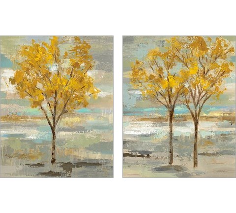 Golden Tree and Fog 2 Piece Art Print Set by Silvia Vassileva
