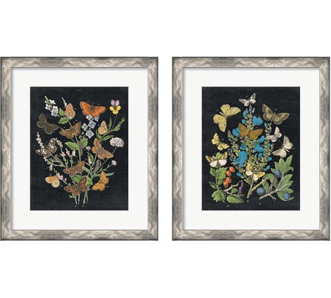 Butterfly Bouquet on Black 2 Piece Framed Art Print Set by Wild Apple Portfolio