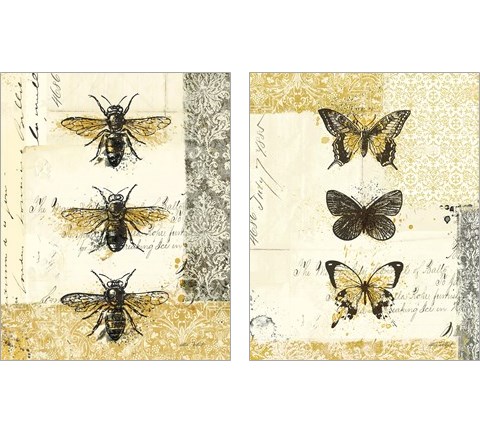 Golden Bees n Butterflies 2 Piece Art Print Set by Katie Pertiet
