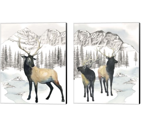 Winter Elk 2 Piece Canvas Print Set by Grace Popp