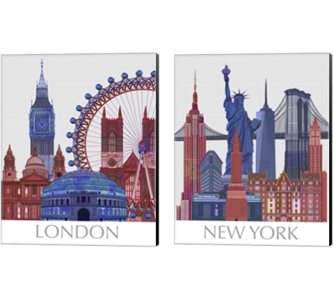 London Landmarks 2 Piece Canvas Print Set by Fab Funky
