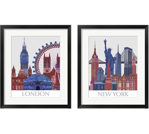 London Landmarks 2 Piece Framed Art Print Set by Fab Funky