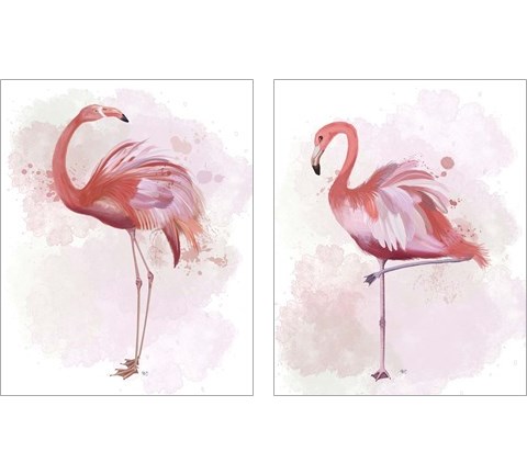 Fluffy Flamingo 2 Piece Art Print Set by Fab Funky