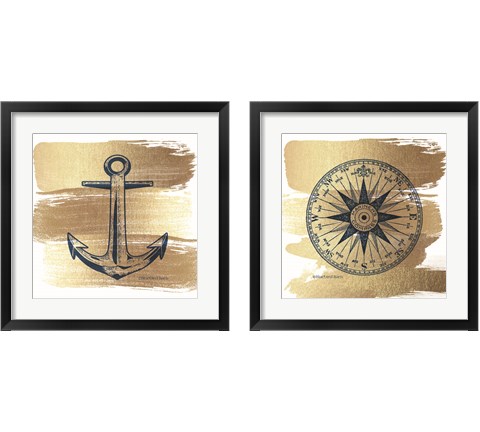 Brushed Gold Nautical 2 Piece Framed Art Print Set by Bluebird Barn