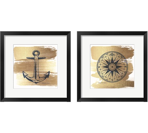 Brushed Gold Nautical 2 Piece Framed Art Print Set by Bluebird Barn
