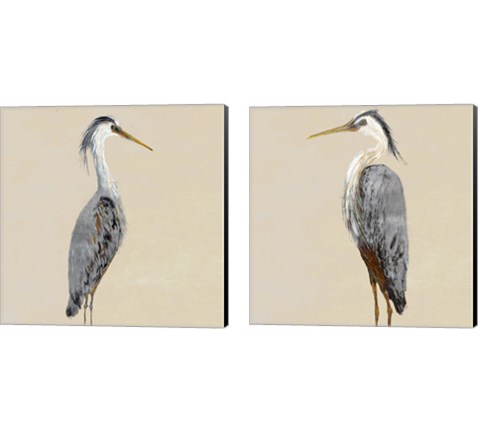 Heron on Tan 2 Piece Canvas Print Set by Julie DeRice