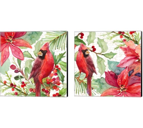 Poinsettia and Cardinal 2 Piece Canvas Print Set by Lanie Loreth