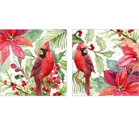 Poinsettia and Cardinal 2 Piece Art Print Set by Lanie Loreth