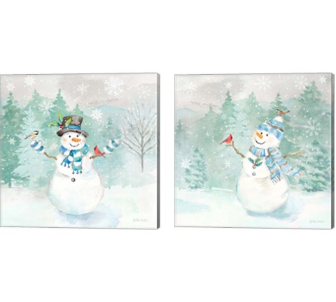 Let it Snow Blue Snowman 2 Piece Canvas Print Set by Cynthia Coulter