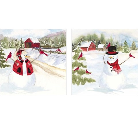 Snowman Christmas 2 Piece Art Print Set by Tara Reed