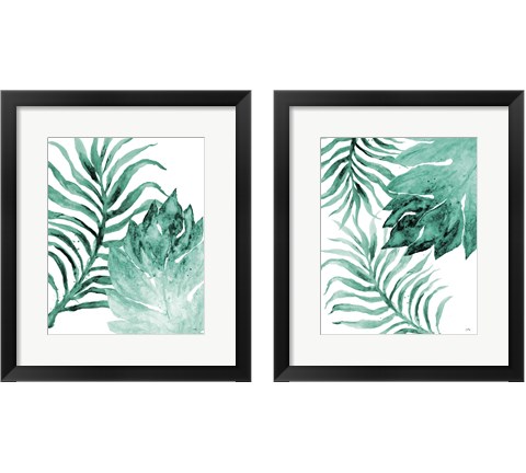 Teal Fern and Leaf 2 Piece Framed Art Print Set by Elizabeth Medley